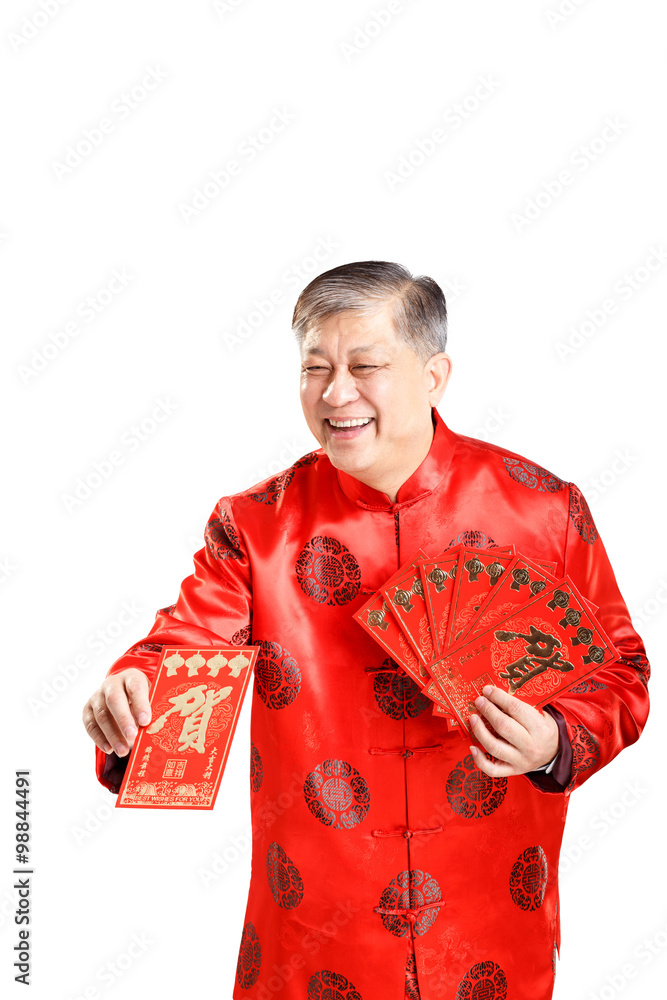 portrait gesture of old Chinese man with mandarin