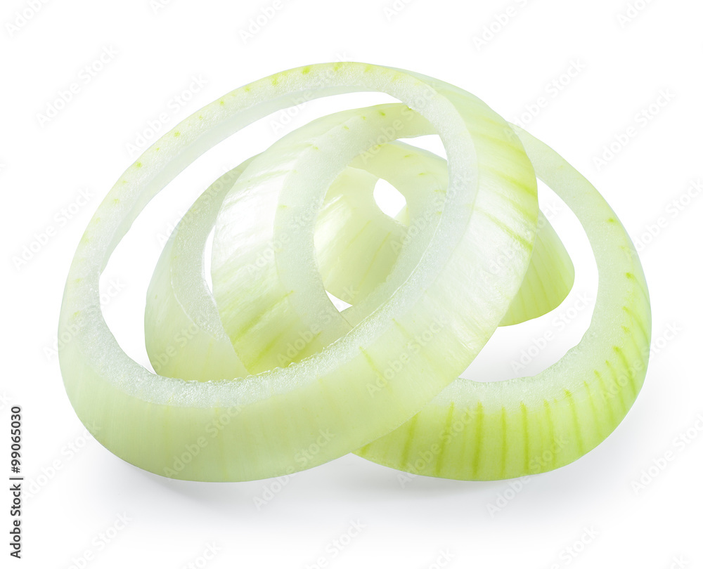 Onion slice. Rings isolated on white background