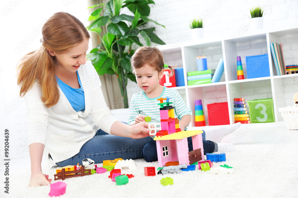 Mother and child daughter playing, build from constructor