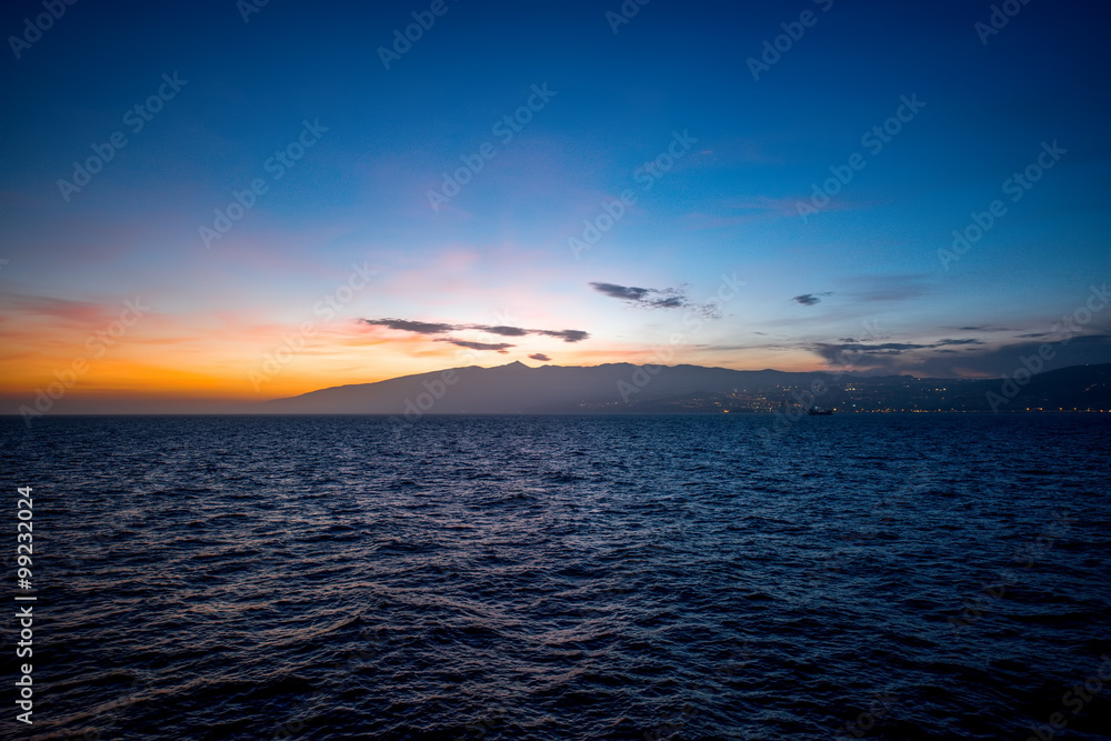 Tenerife island silhouette on the sunset