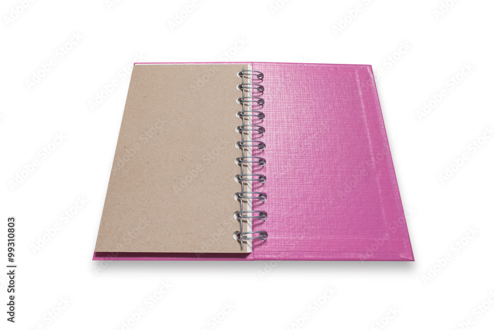 Pink note book isolated on white background , with clipping path