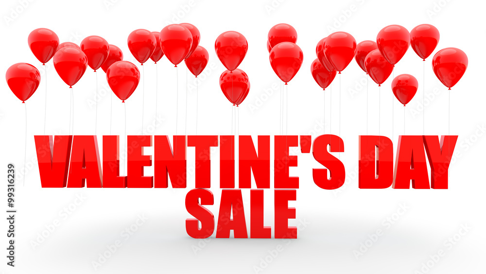 Valentines day sale text with red balloons