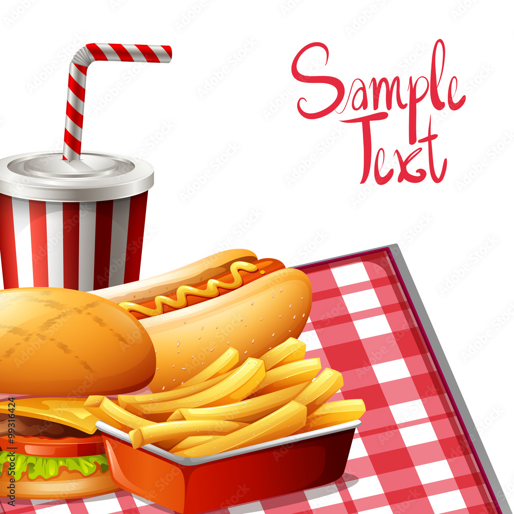 Paper design with fastfood on table