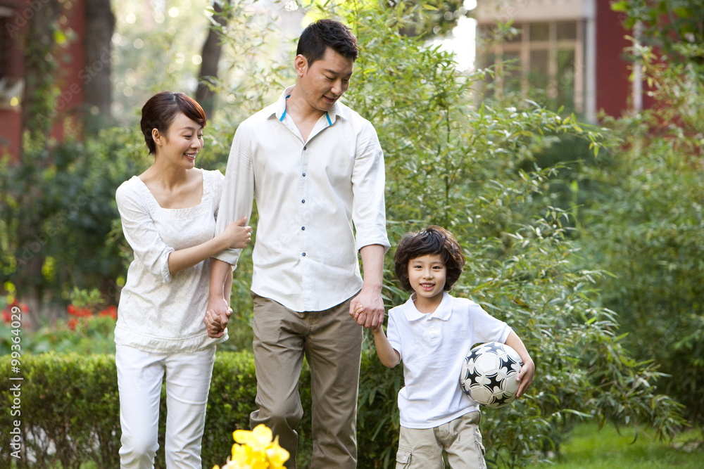 Family having fun in a common community