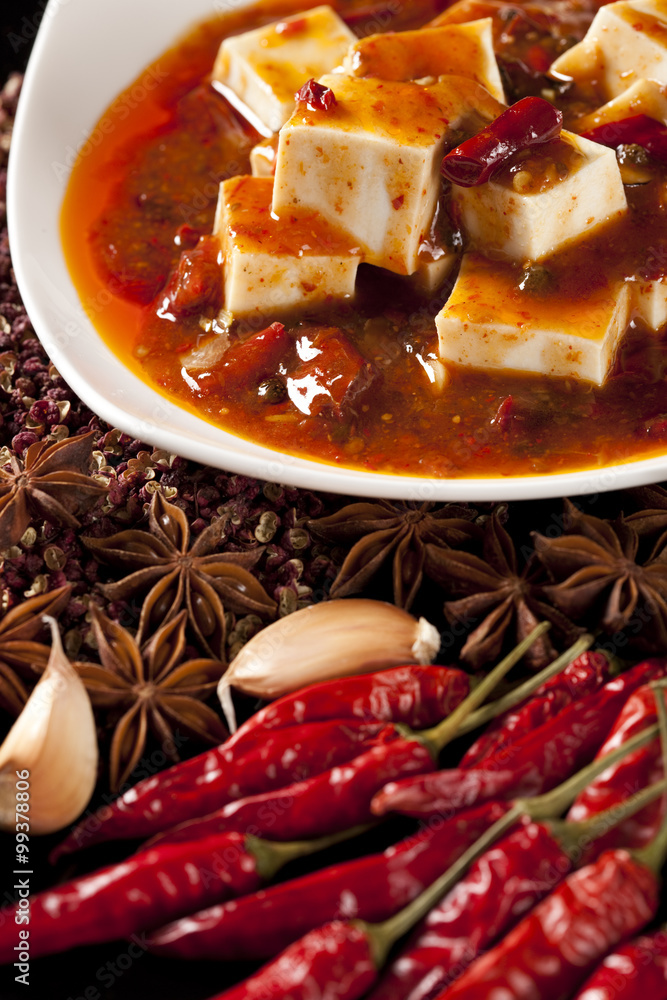 Close-up of Chinese Mapo Tofu