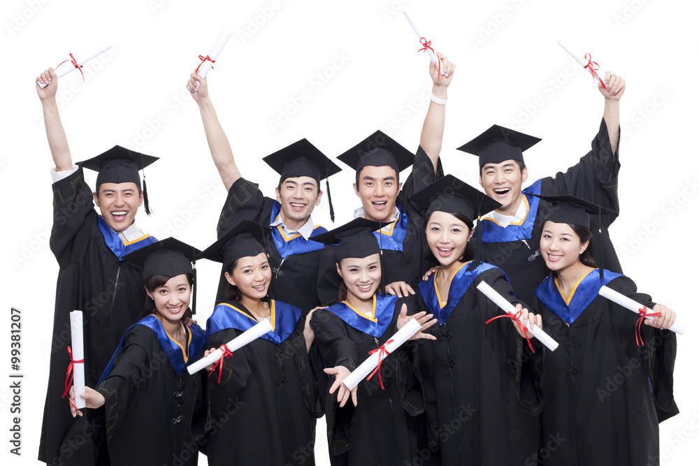 Portrait of graduates holding diploma 