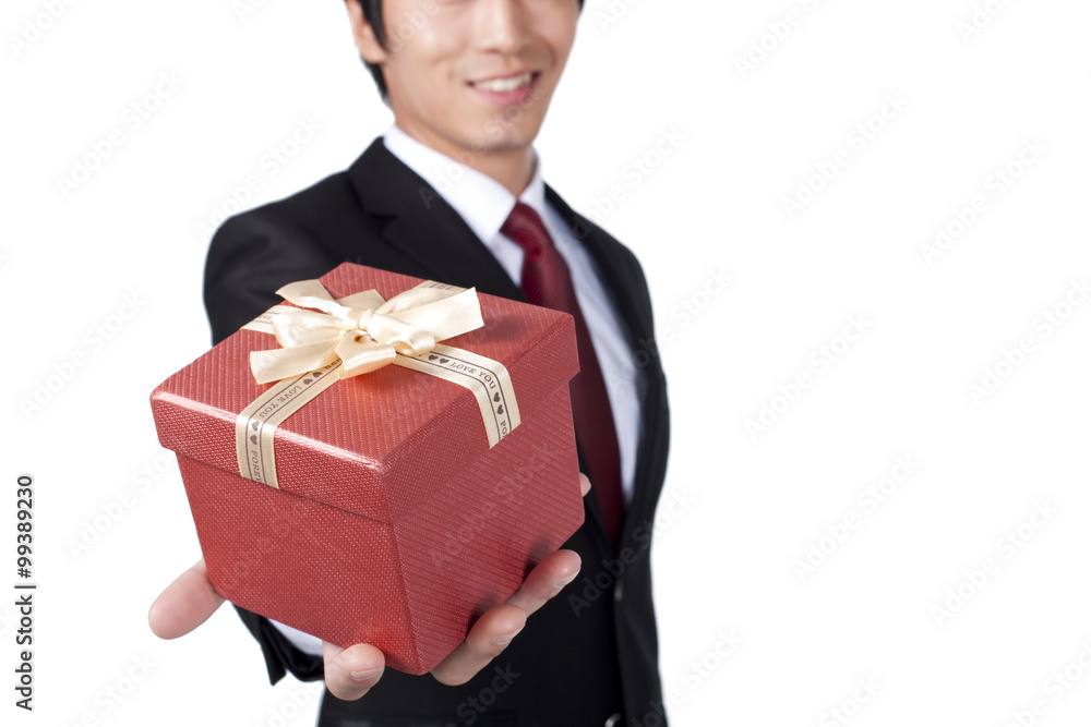 Businessman Holding a Gift