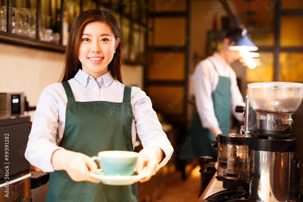 waitress and waiter are serving