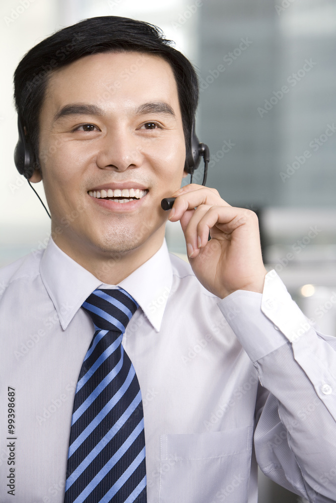 Office worker with a headset