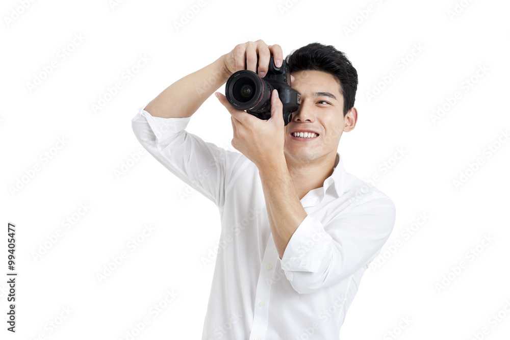 Young man taking photos