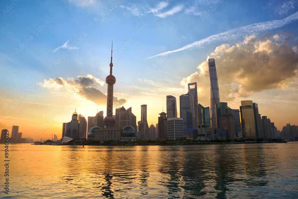 Skyline of Shanghai Pudong at sunrise, China