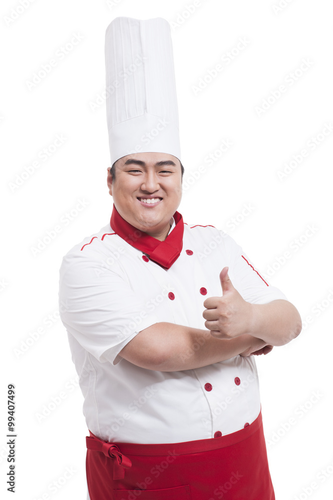 Cheerful Chubby cook doing thumbs up