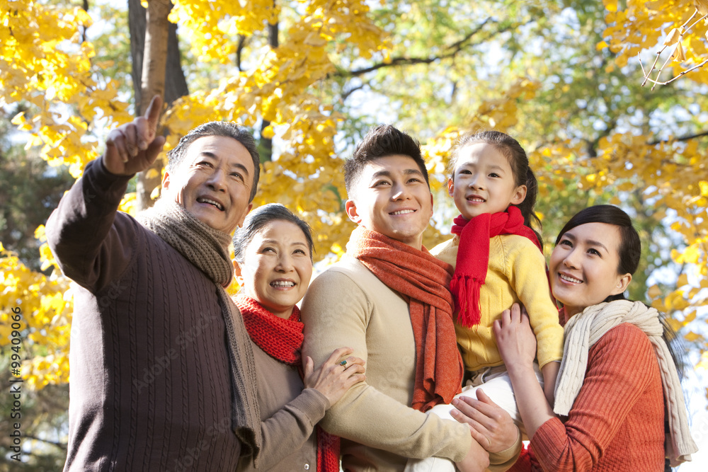 Family in a park in Autumn