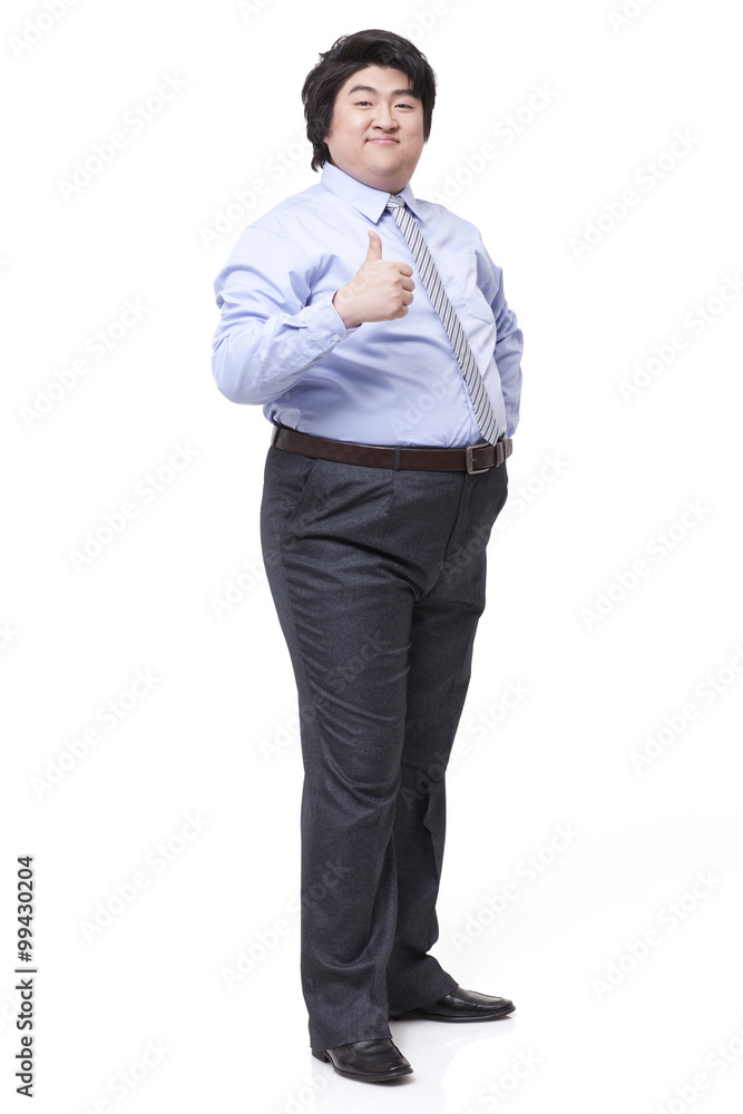 Overweight businessman doing thumb up