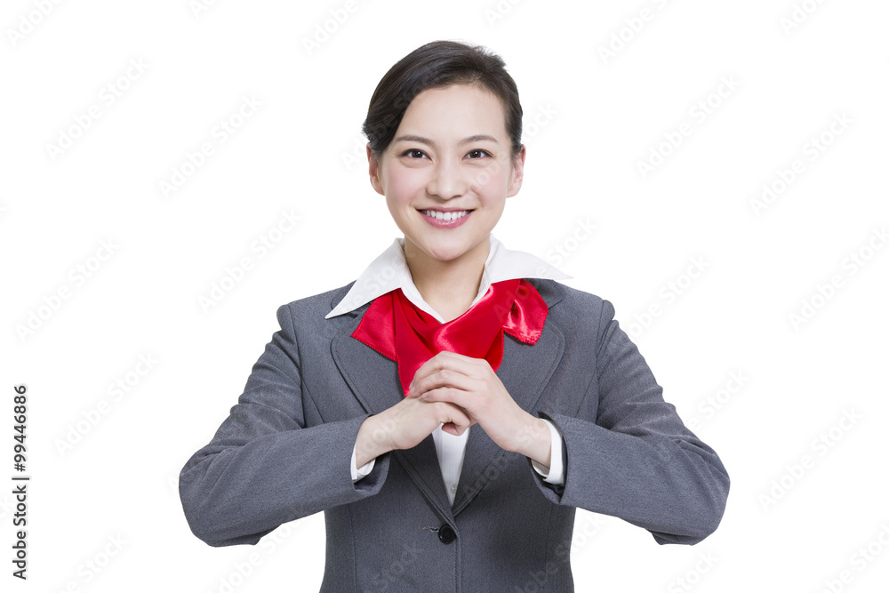 Cheerful businesswoman offering traditional Chinese New Year greeting