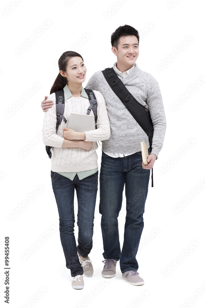 Sweet college couple walking