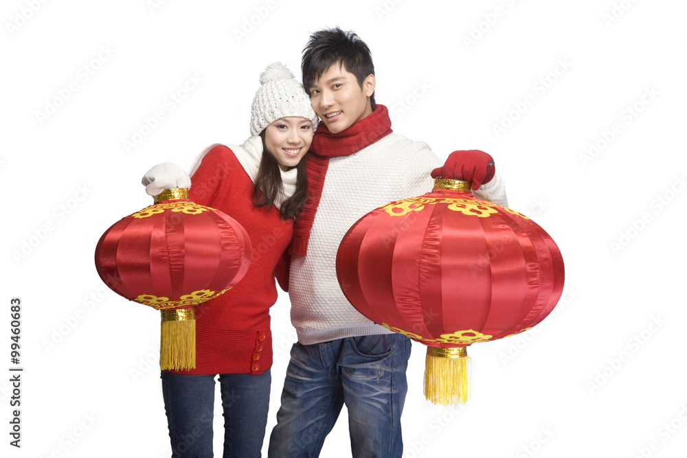 年轻夫妇庆祝中国新年