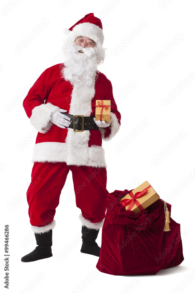 Happy Santa Claus with sack of gifts