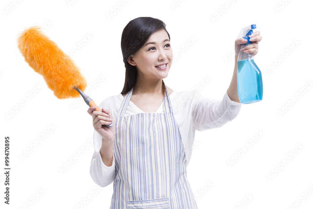 Happy woman doing housework