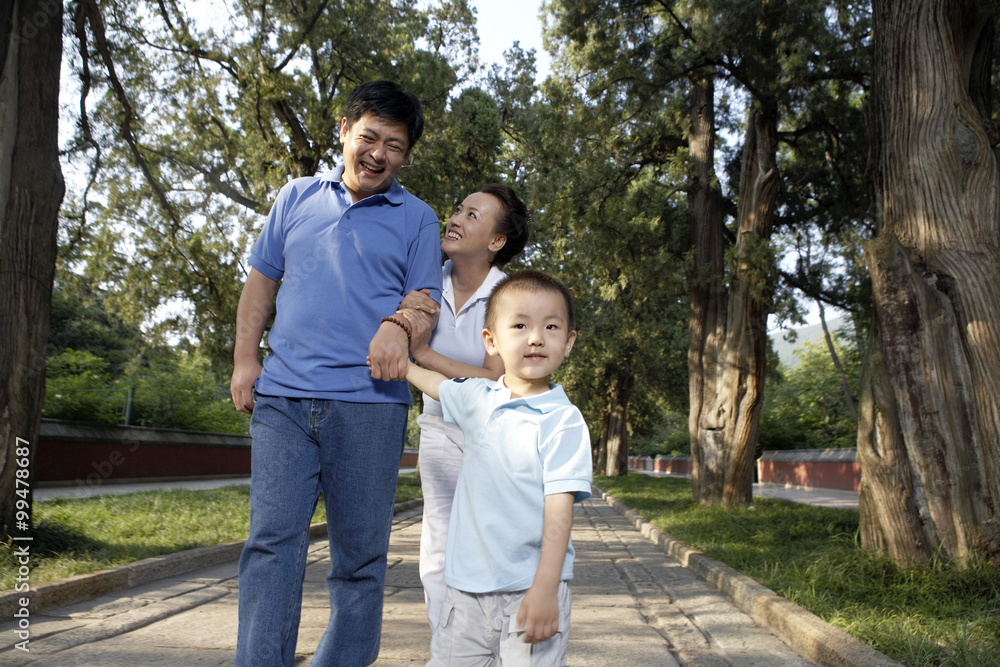 Family Taking A Stroll Through The Park