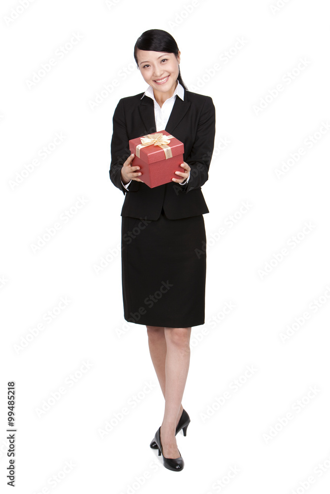 Happy Businesswoman Holding a Gift