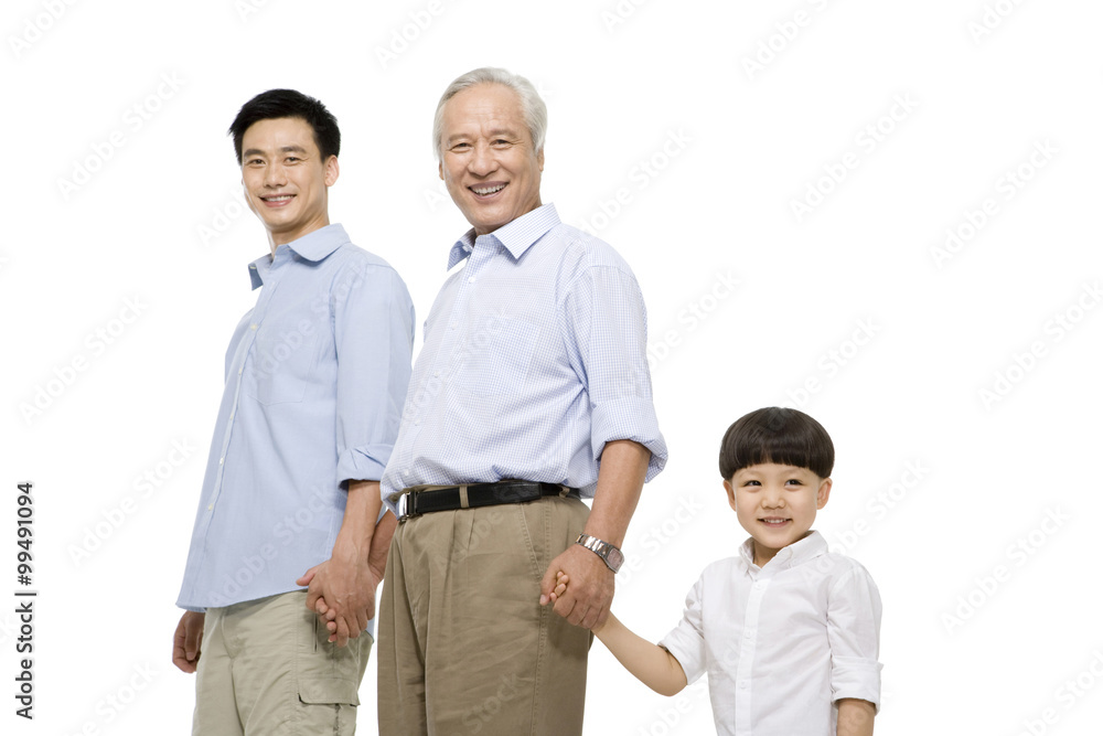 Portrait of three generations of males