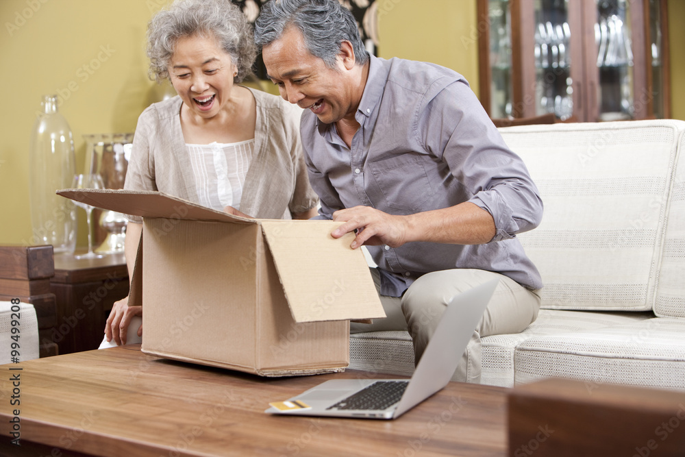 Senior couple receiving their online purchase