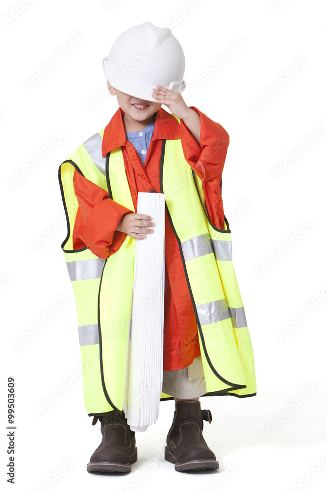 Boy dressing up like a engineer