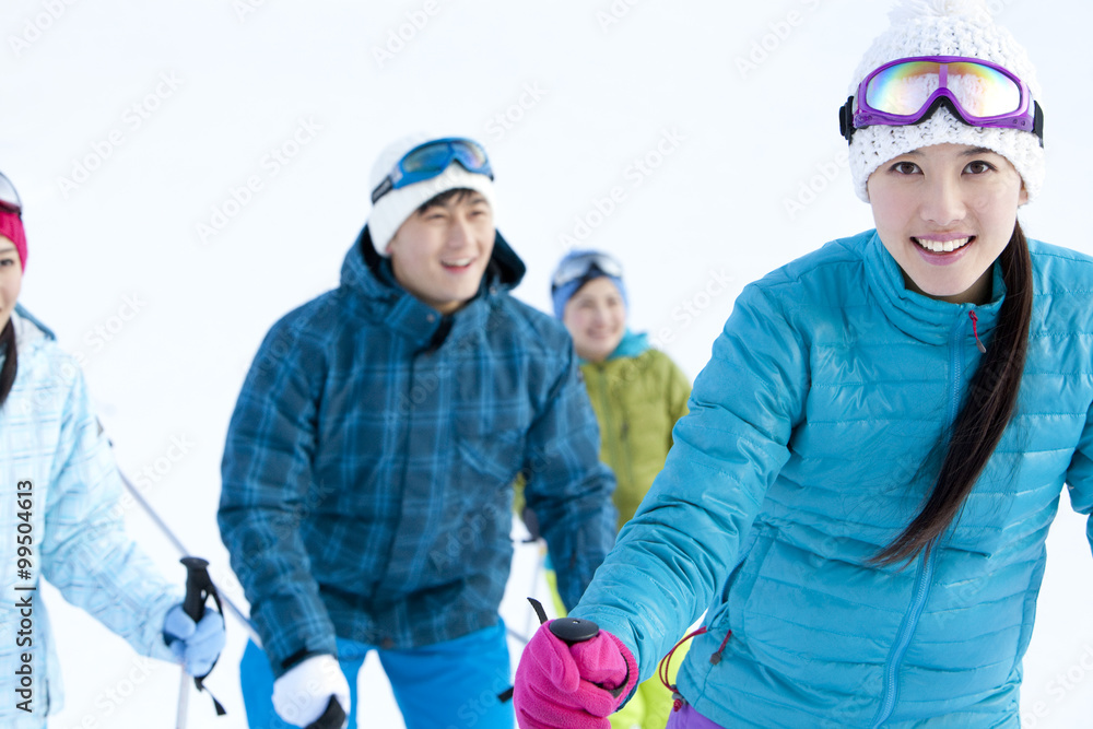 Young people in skiing resort