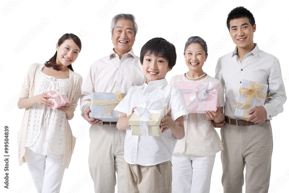 Family carrying presents