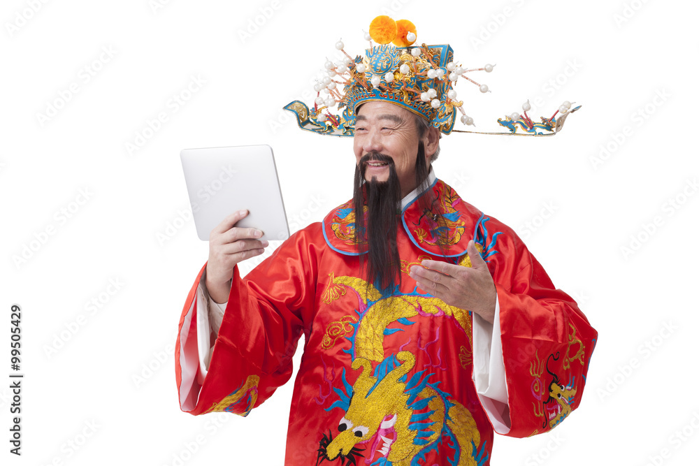 带数字平板电脑的中国财神