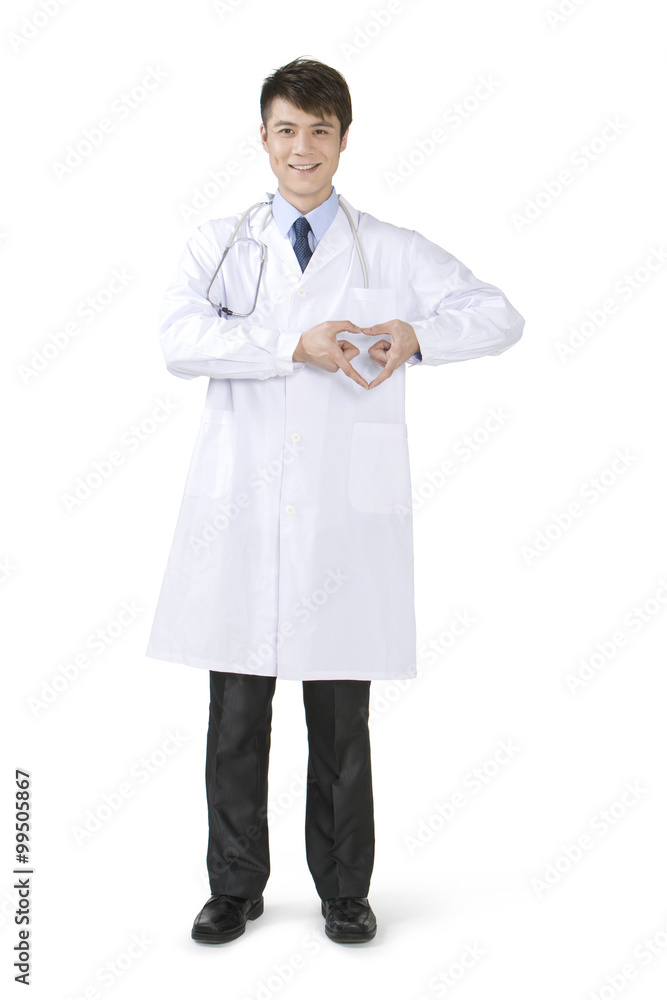 Young doctor with heart shape handsign