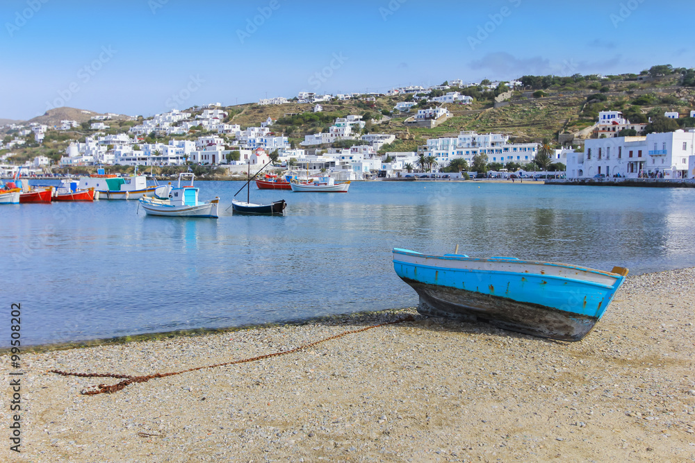 Beautiful boat on Beach in Mykonos Island Greece Cyclades.JPG