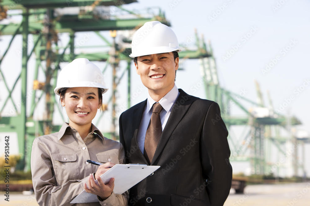 businessman with shipping industry worker