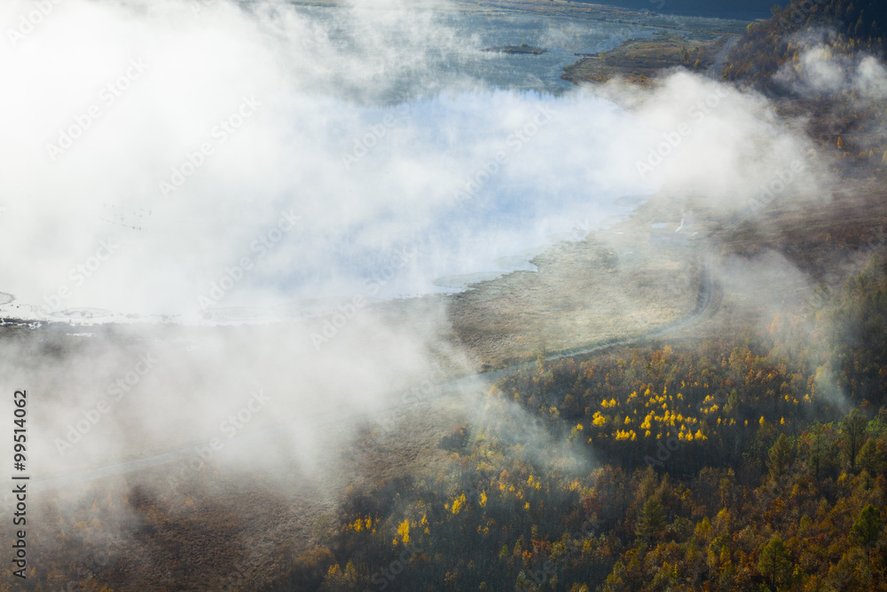 Natural Scenery of Aershan covered by fog,China