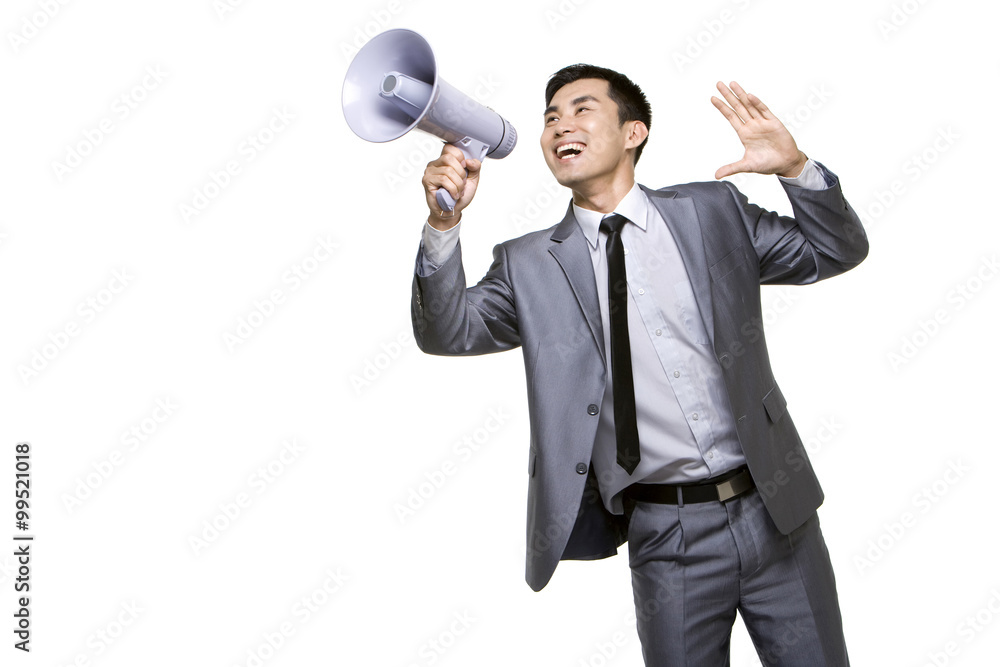 Businessman Shouting Into Megaphone