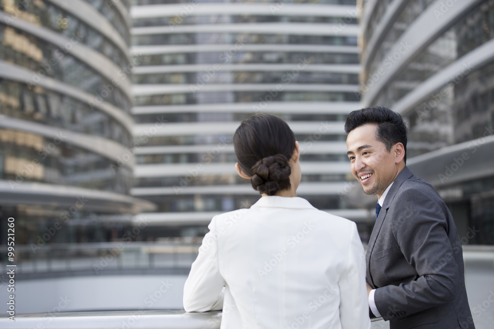 Business person talking outdoors