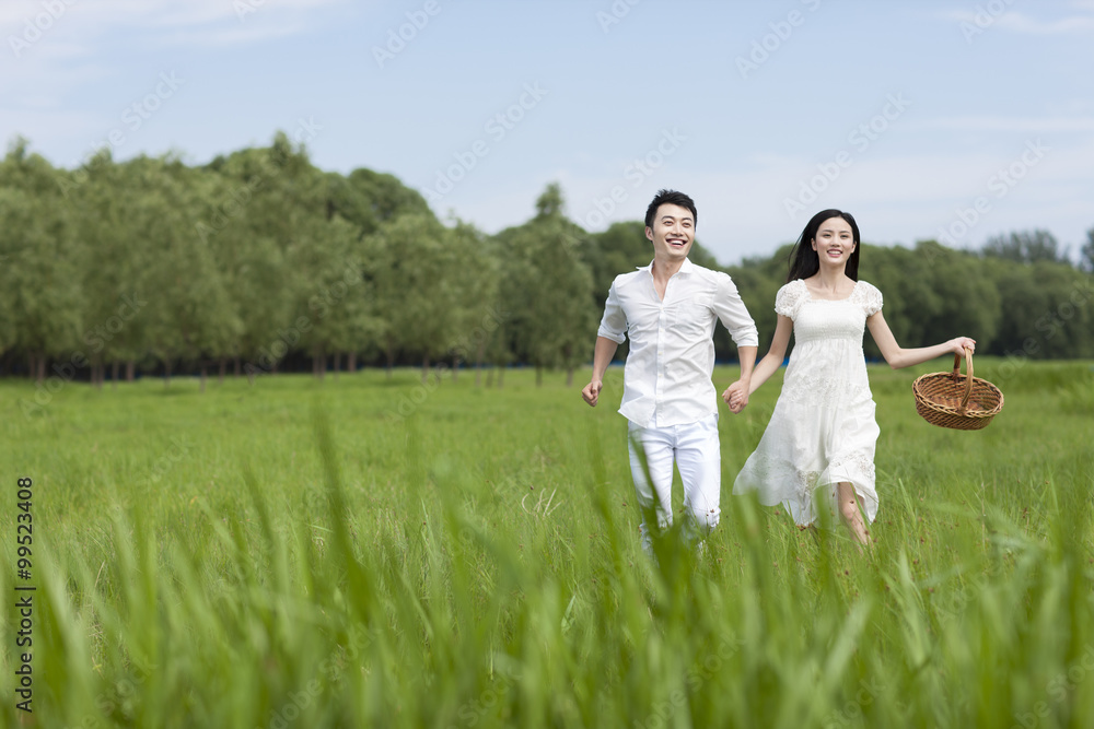 Young couple having a picnic outdoors