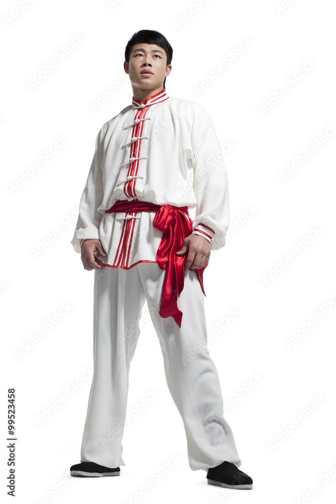 Concentrated Man in Traditional Chinese Clothing