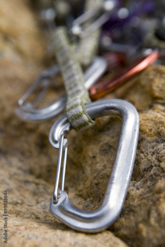 Carabineers used in rock climbing