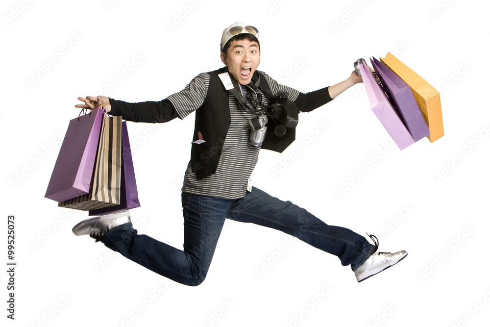 Young man excited about shopping