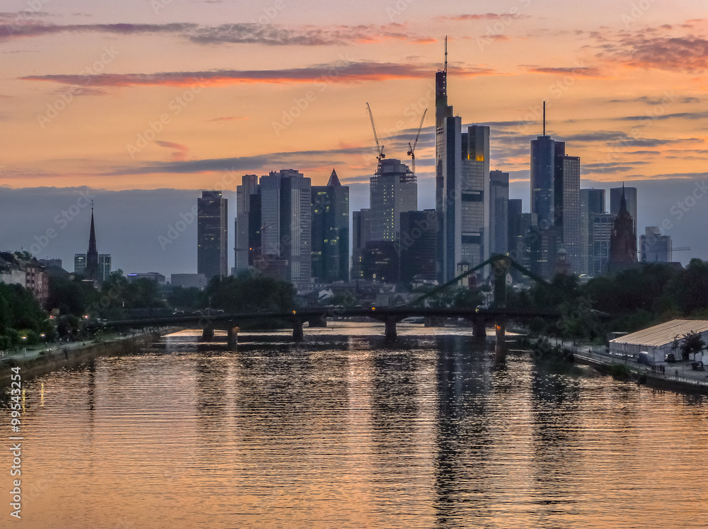 Frankfurt am Main skyline at dusk, Germany