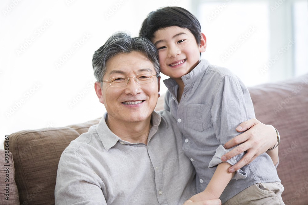 Happy grandfather and grandson