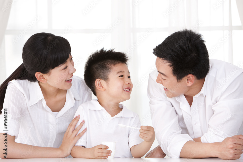 Healthy family and yoghourt