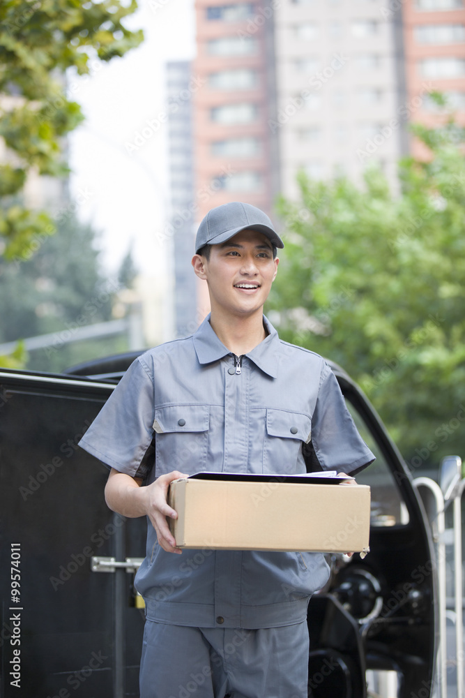 Delivery person delivering package