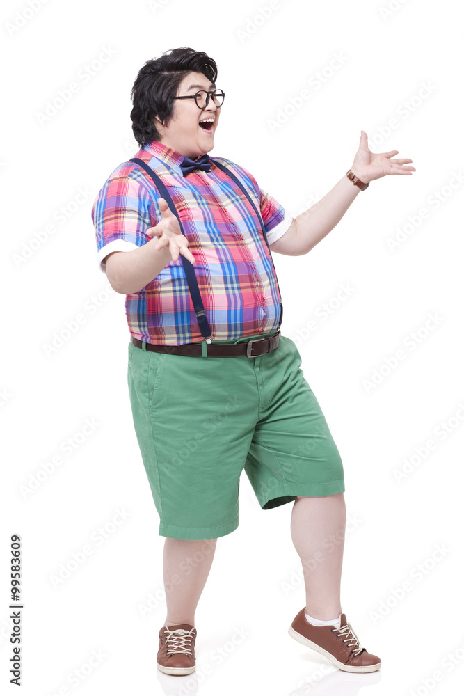 Fashionable Chubby man laughing with excitement