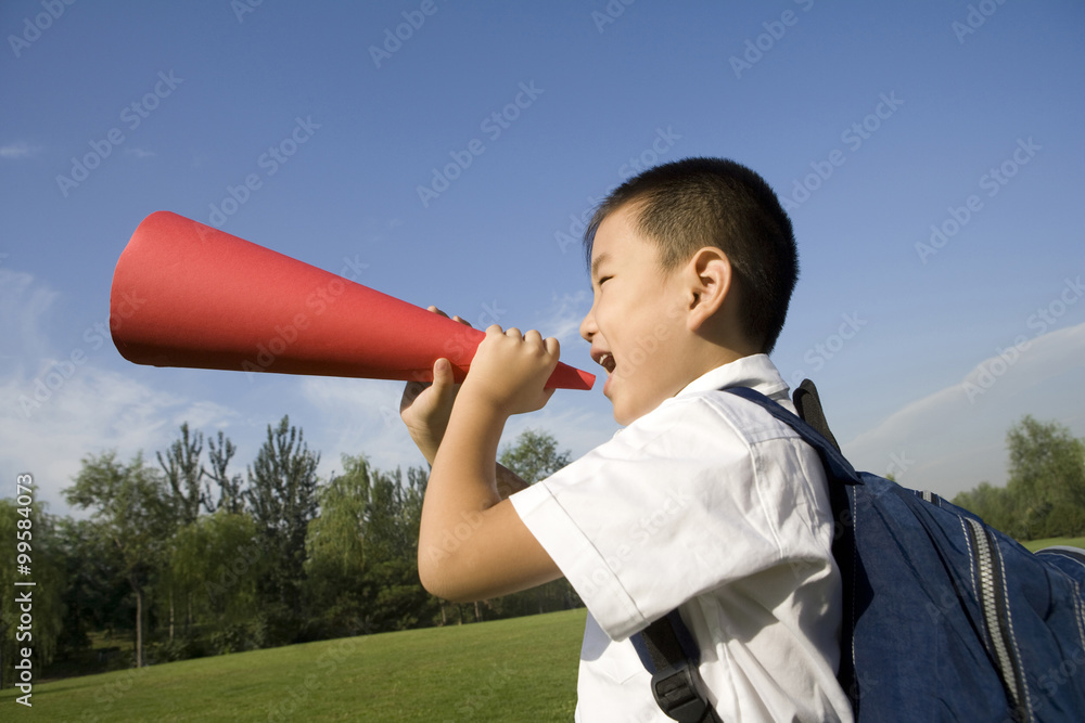 Boy with a red megaphone