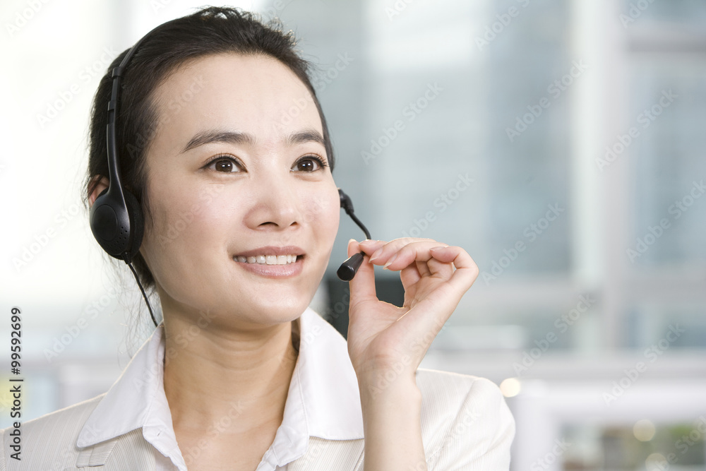 Office worker with a headset