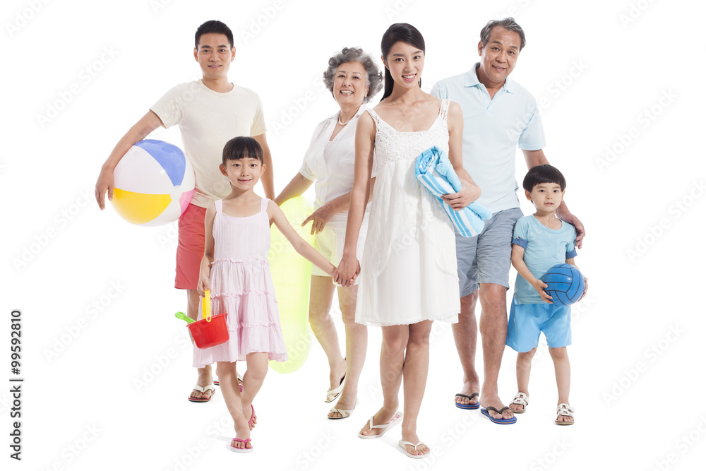 Happy family ready for beach travelling