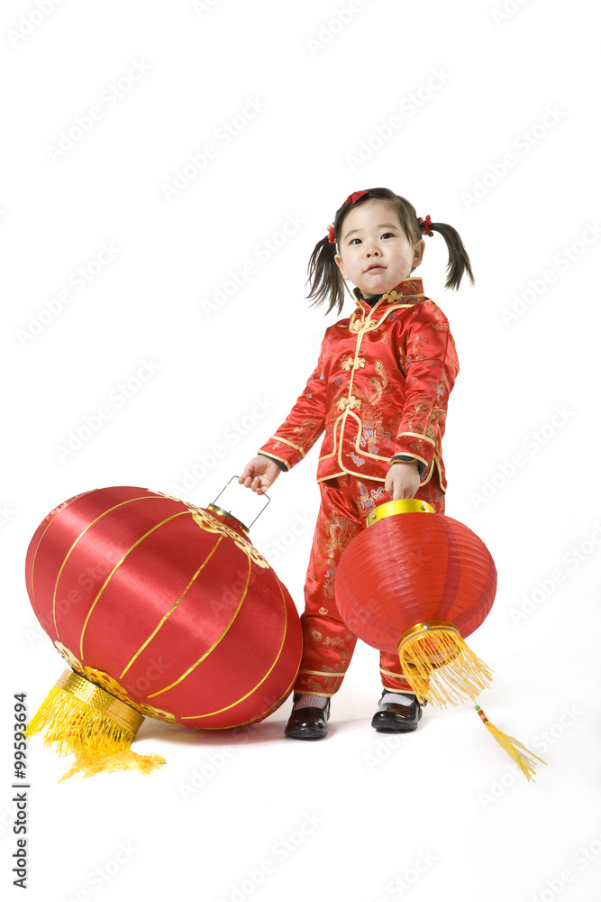 Young girl with Chinese traditional red lantern